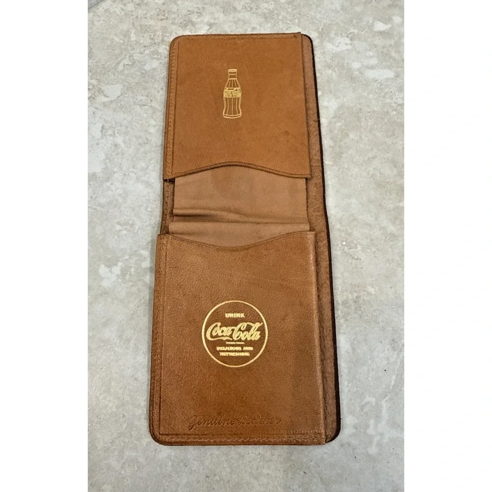 Vintage Coca-Cola 1950s Genuine Pigskin Bifold Wallet - Gold Embossed Logo